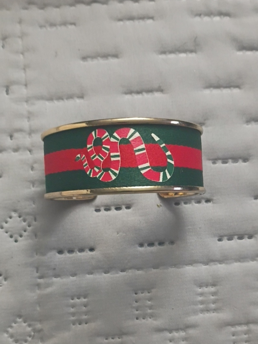 Green and Red Snake Gold Cuff Bracelet